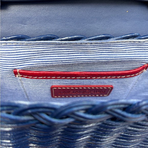 BNWT J.McLaughlin Navy Leather & Wicker shoulder/Crossbody bag - Picture 7 of 12